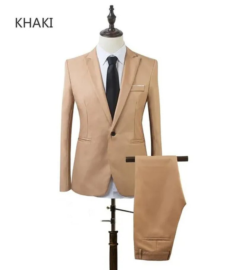 2 Pieces Blazer Men New High Quality Business Formal Wear Men Suits One Button Slim Fit Suit Men Blazer Set Blue Hot Sale Wedding Suit
