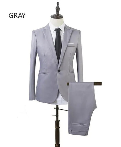 2 Pieces Blazer Men New High Quality Business Formal Wear Men Suits One Button Slim Fit Suit Men Blazer Set Blue Hot Sale Wedding Suit - WORLD TIME VISITS