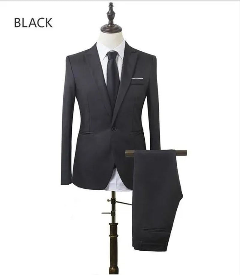 2 Pieces Blazer Men New High Quality Business Formal Wear Men Suits One Button Slim Fit Suit Men Blazer Set Blue Hot Sale Wedding Suit - WORLD TIME VISITS