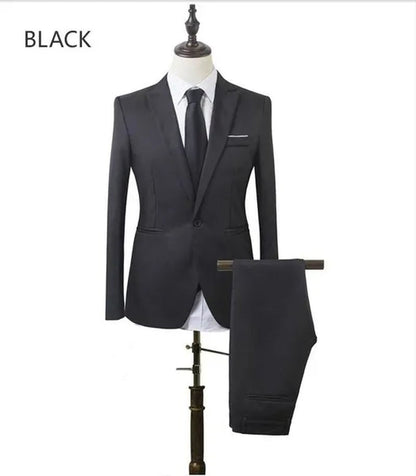 2 Pieces Blazer Men New High Quality Business Formal Wear Men Suits One Button Slim Fit Suit Men Blazer Set Blue Hot Sale Wedding Suit - WORLD TIME VISITS