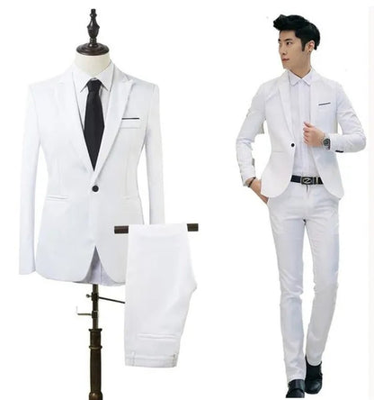2 Pieces Blazer Men New High Quality Business Formal Wear Men Suits One Button Slim Fit Suit Men Blazer Set Blue Hot Sale Wedding Suit
