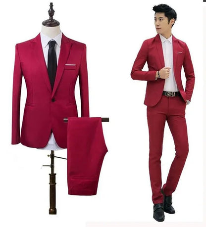 2 Pieces Blazer Men New High Quality Business Formal Wear Men Suits One Button Slim Fit Suit Men Blazer Set Blue Hot Sale Wedding Suit