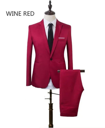 2 Pieces Blazer Men New High Quality Business Formal Wear Men Suits One Button Slim Fit Suit Men Blazer Set Blue Hot Sale Wedding Suit