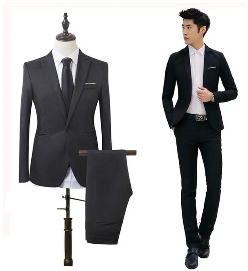 2 Pieces Blazer Men New High Quality Business Formal Wear Men Suits One Button Slim Fit Suit Men Blazer Set Blue Hot Sale Wedding Suit