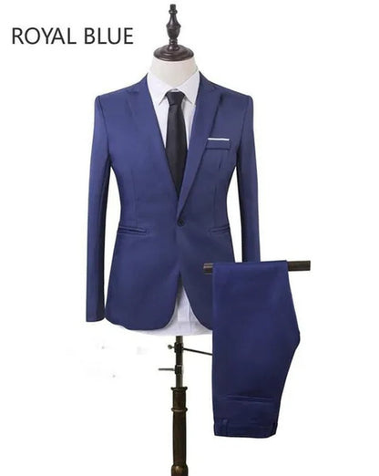 2 Pieces Blazer Men New High Quality Business Formal Wear Men Suits One Button Slim Fit Suit Men Blazer Set Blue Hot Sale Wedding Suit