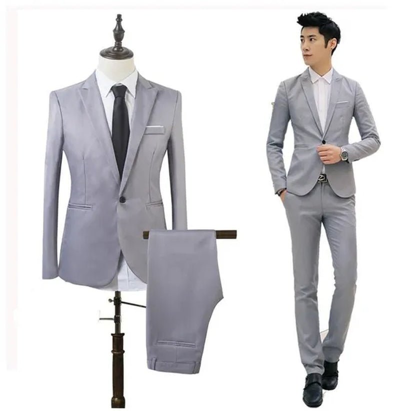 2 Pieces Blazer Men New High Quality Business Formal Wear Men Suits One Button Slim Fit Suit Men Blazer Set Blue Hot Sale Wedding Suit