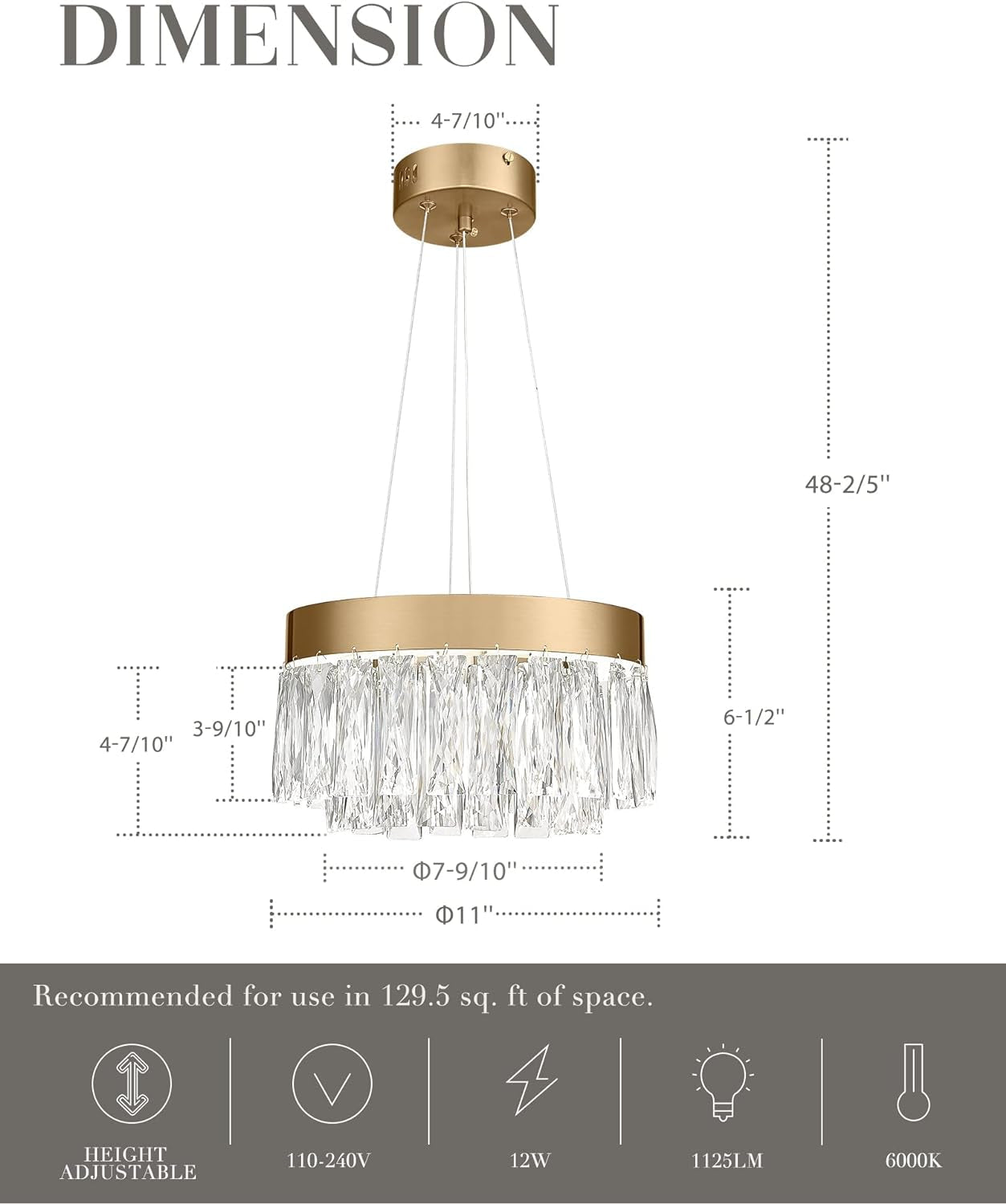 2-Tier Crystal Gold Chandelier, LED Modern Chandelier, 6000K Cool White Pendant Light for Bedroom Kitchen Dinning Room Entryway, CC5612-LED-BG