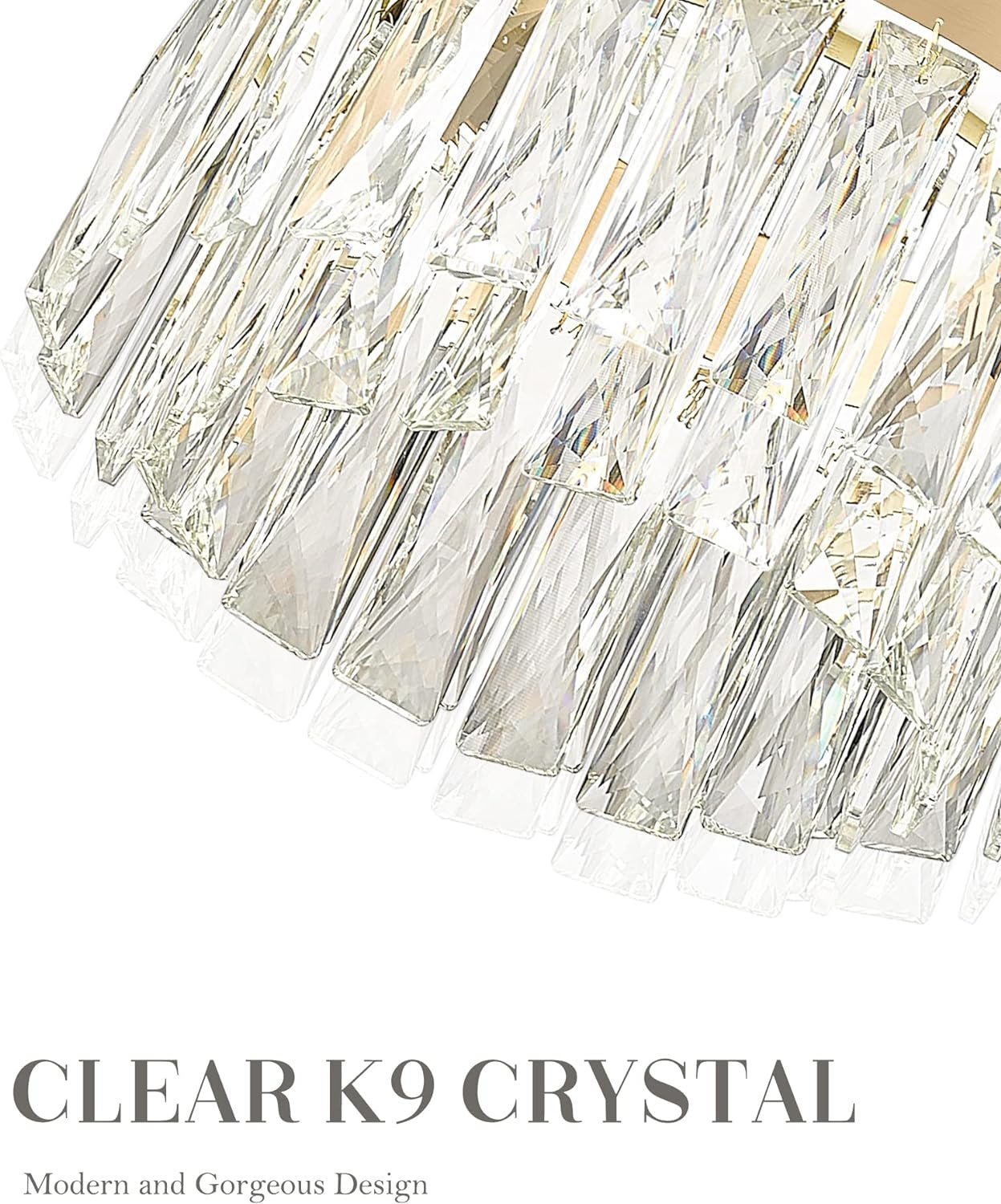 2-Tier Crystal Gold Chandelier, LED Modern Chandelier, 6000K Cool White Pendant Light for Bedroom Kitchen Dinning Room Entryway, CC5612-LED-BG