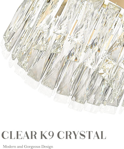 2-Tier Crystal Gold Chandelier, LED Modern Chandelier, 6000K Cool White Pendant Light for Bedroom Kitchen Dinning Room Entryway, CC5612-LED-BG