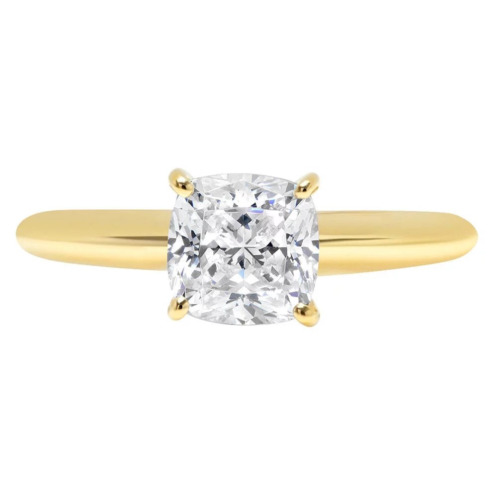 2.0 Ct Brilliant Cushion Cut Clear Simulated Diamond 18K Yellow Gold Solitaire Ring SZ 5 - WORLD TIME VISITS