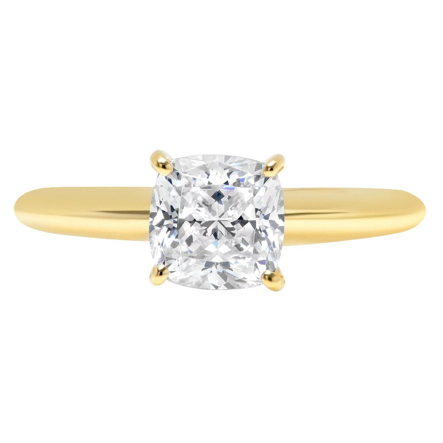 2.0 Ct Brilliant Cushion Cut Clear Simulated Diamond 18K Yellow Gold Solitaire Ring SZ 5