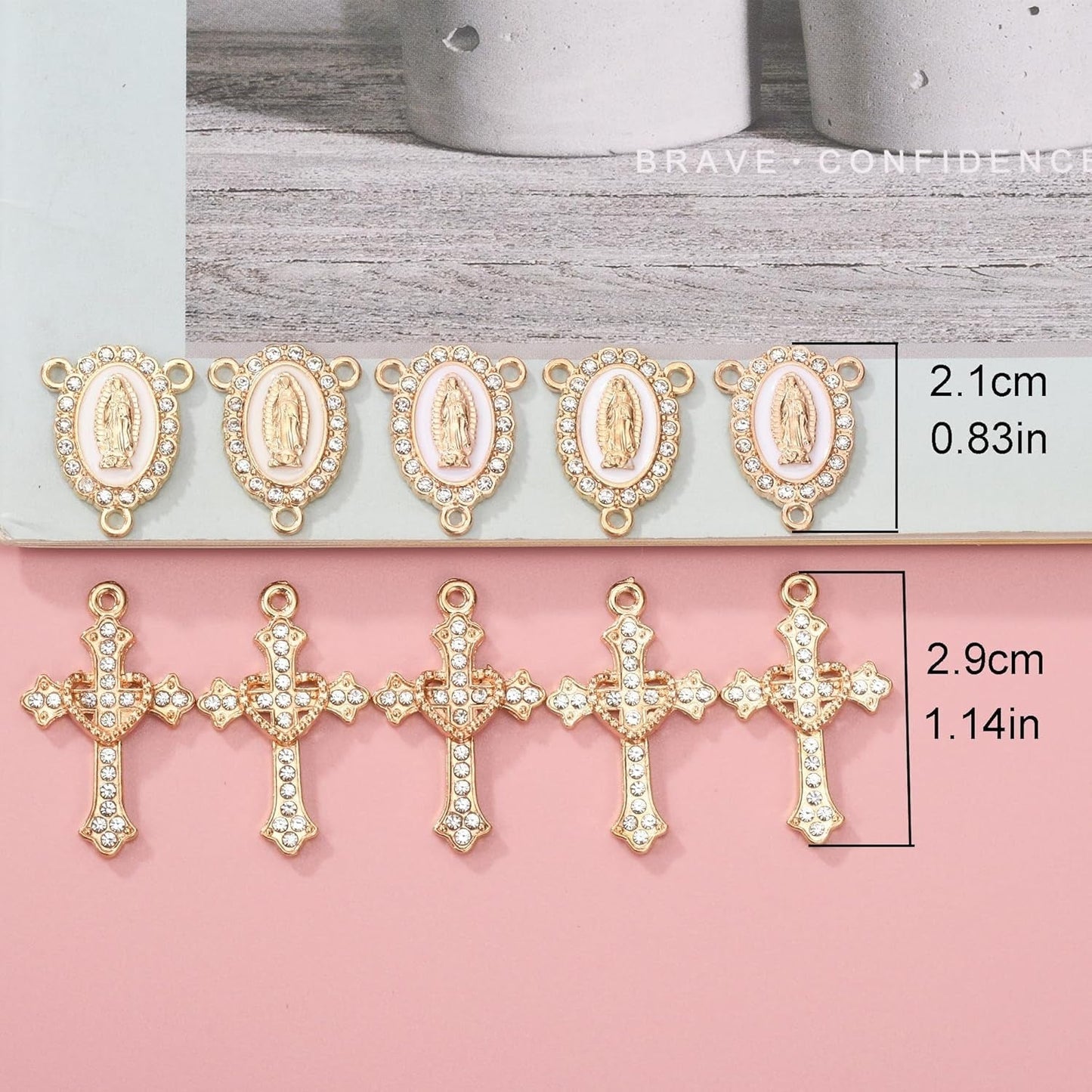 20 Piece Set Rhinestone Cross Connectors and Pendants for Jewelry Making (Gold)
