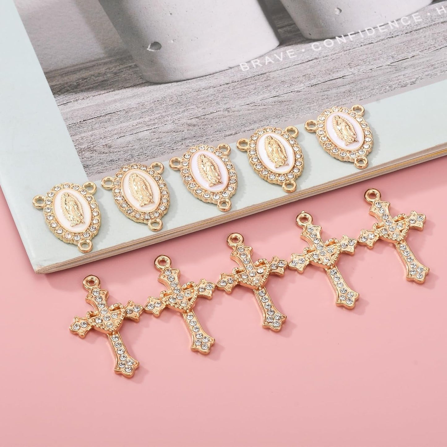 20 Piece Set Rhinestone Cross Connectors and Pendants for Jewelry Making (Gold)