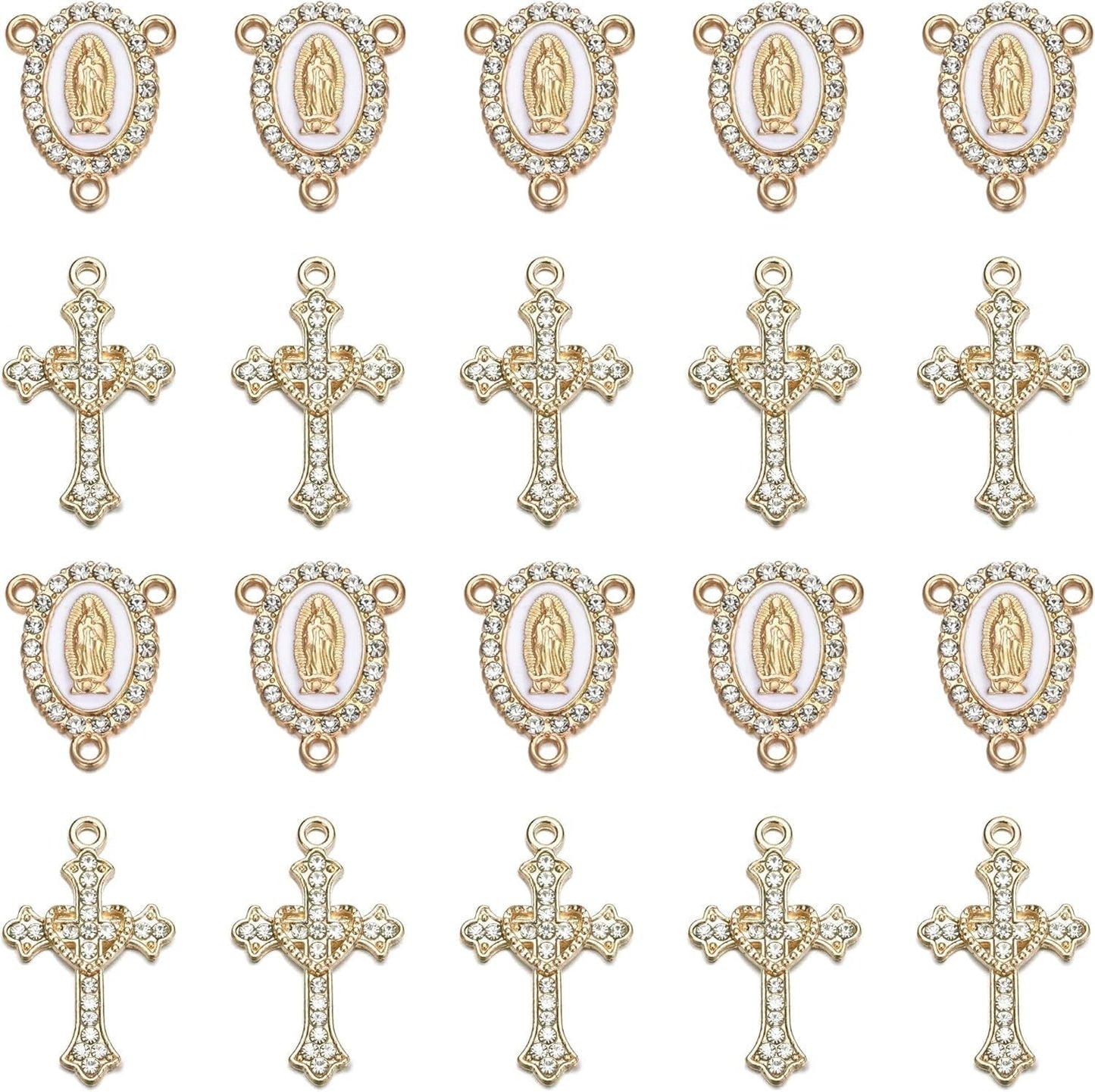 20 Piece Set Rhinestone Cross Connectors and Pendants for Jewelry Making (Gold) - WORLD TIME VISITS