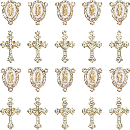 20 Piece Set Rhinestone Cross Connectors and Pendants for Jewelry Making (Gold) - WORLD TIME VISITS