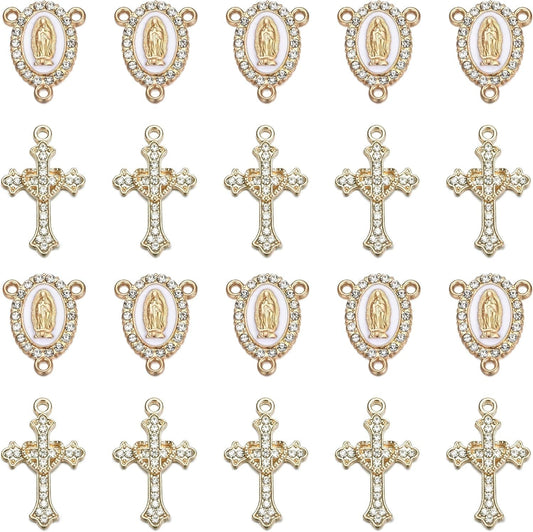 20 Piece Set Rhinestone Cross Connectors and Pendants for Jewelry Making (Gold) - WORLD TIME VISITS