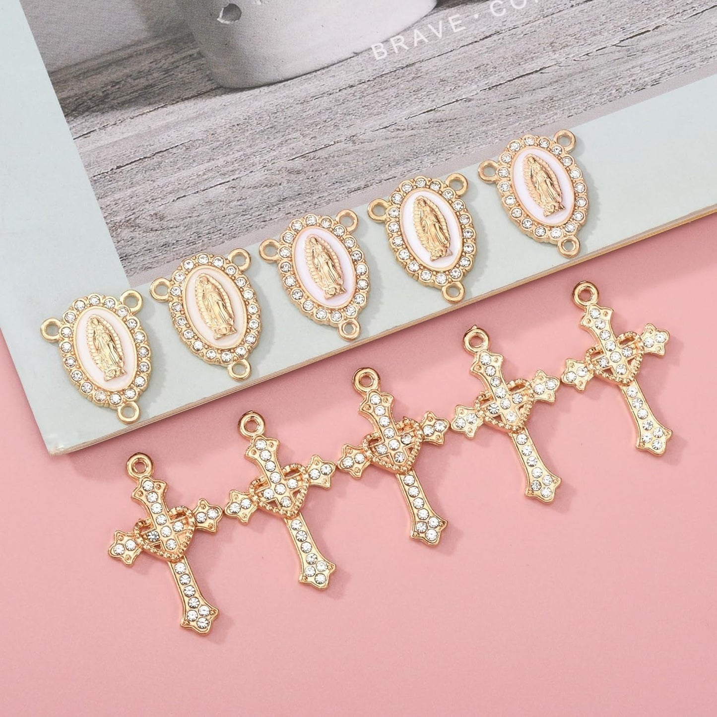 20 Piece Set Rhinestone Cross Connectors and Pendants for Jewelry Making (Gold) - WORLD TIME VISITS