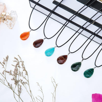 20 Pieces Stone Pendants Water Drop Shape Beads Crystal Quartz Stone Charm with 18 Inch Imitation Leather Cord Chain for Necklace Jewelry Making - WORLD TIME VISITS