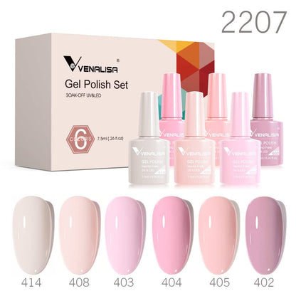 VENALISA Hema-Free Pink Gel Nail Polish Set- 6 Colors Popular Nude Pink Gel Polish Kit, Soak off LED Nail Lamp Light Pink Gel Manicure Kit DIY at Home Salon Gifts for Women Girls