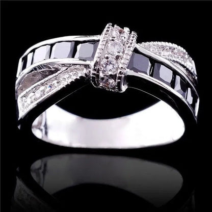 2016 Size 6-10 Black Sapphire Corssed CZ Wedding Rings Women's White Gold Filled Band