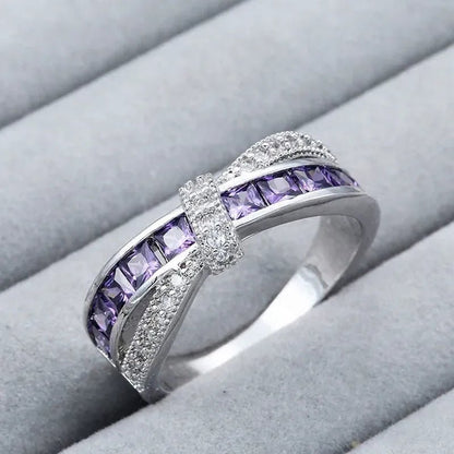 2016 Size 6-10 Black Sapphire Corssed CZ Wedding Rings Women's White Gold Filled Band
