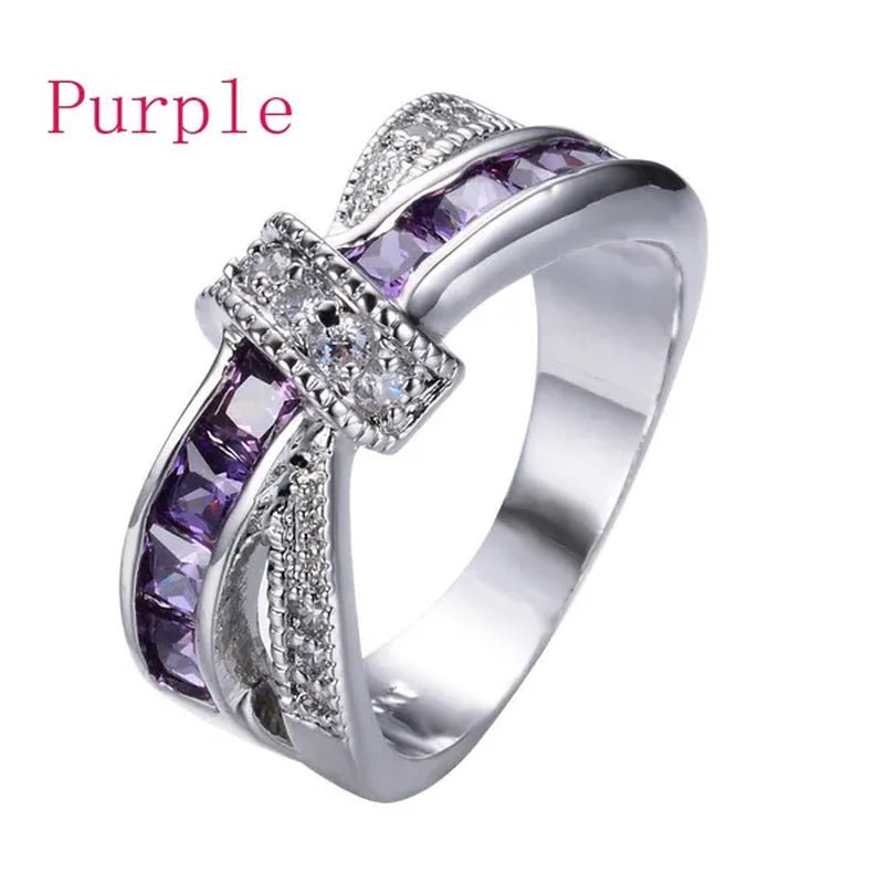 2016 Size 6 - 10 Black Sapphire Corssed CZ Wedding Rings Women's White Gold Filled Band - WORLD TIME VISITS