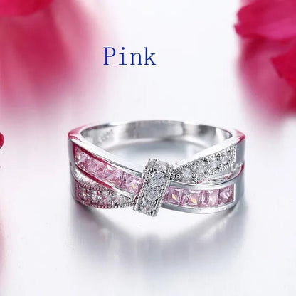 2016 Size 6 - 10 Black Sapphire Corssed CZ Wedding Rings Women's White Gold Filled Band - WORLD TIME VISITS