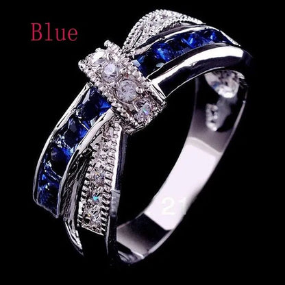 2016 Size 6 - 10 Black Sapphire Corssed CZ Wedding Rings Women's White Gold Filled Band - WORLD TIME VISITS