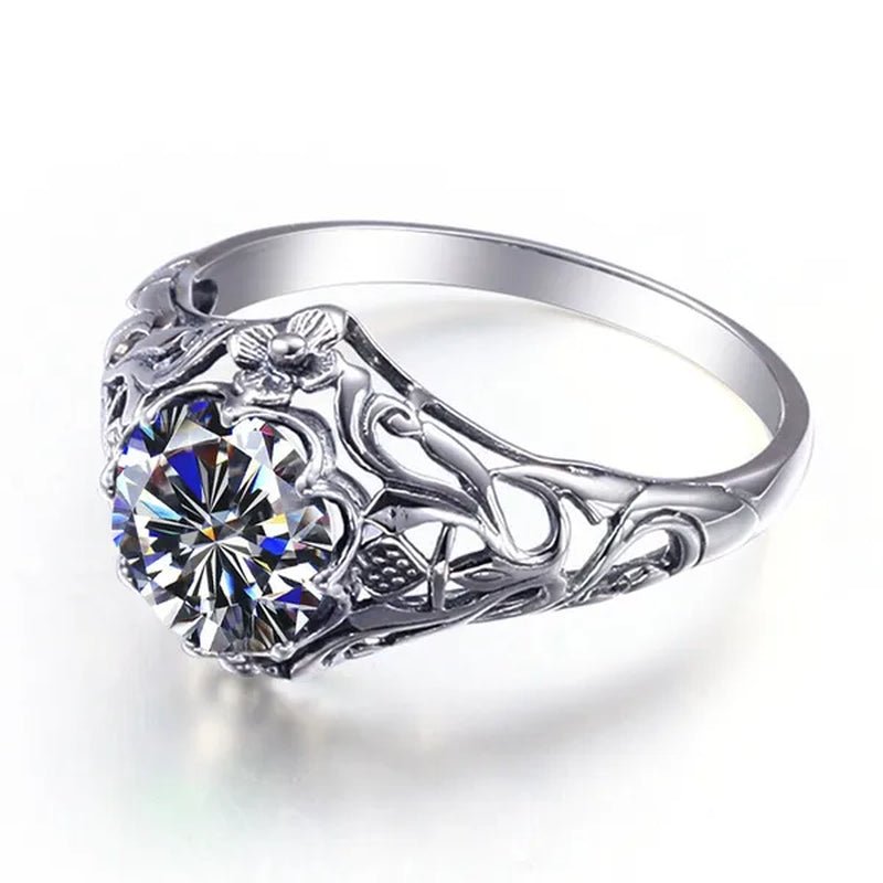 2017 Romantic Antique Female Ring 2ct AAAAA White Created Zircon 925 Sterling Silver Engagement Wedding Band Ring For Women