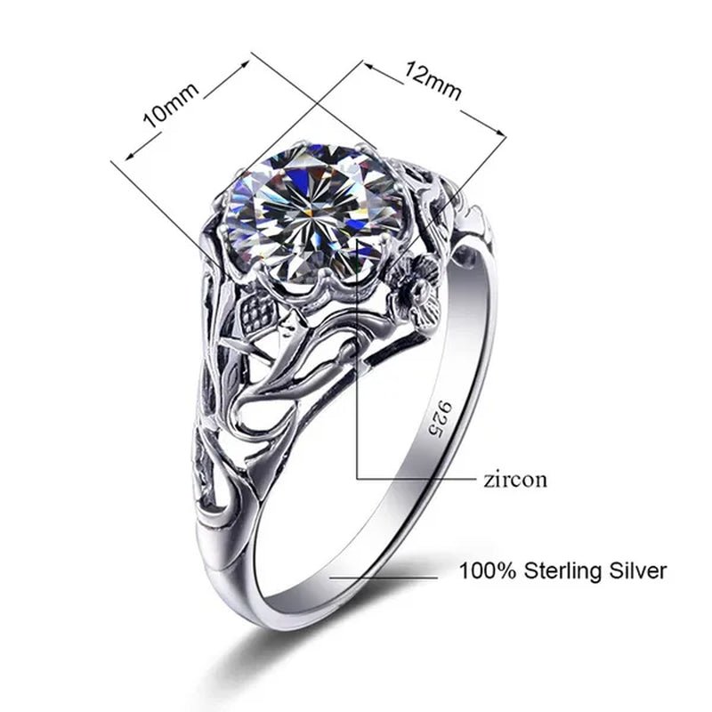 2017 Romantic Antique Female Ring 2ct AAAAA White Created Zircon 925 Sterling Silver Engagement Wedding Band Ring For Women