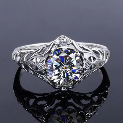 2017 Romantic Antique Female Ring 2ct AAAAA White Created Zircon 925 Sterling Silver Engagement Wedding Band Ring For Women