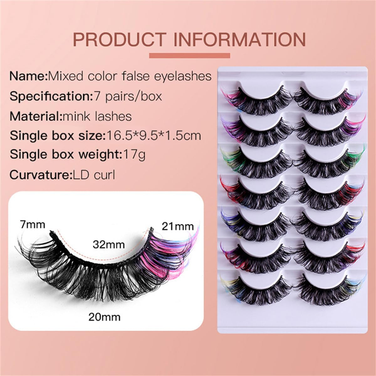 Colored Lashes 20Mm Strip False Eyelashes Kit with Color Fluffy 8D Thick Volume Lash Tint Curly Rainbow Fake Eye Lashes 7 Pairs Multi Pack