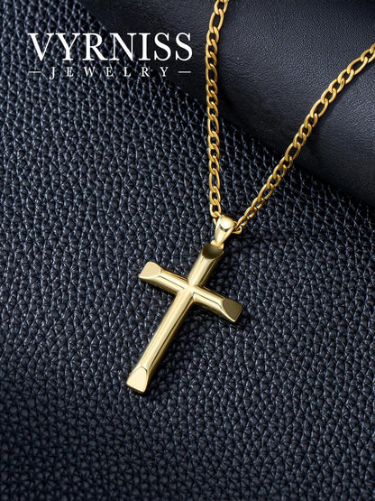 18K Gold Cross Necklace for Men Gold Cross Pendant Minimalist Cross Christian Jewelry Religious Gift