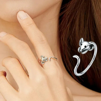 2020 Animal Rat Open Ring 925 Sterling Silver Cute Little Mouse Adjustable Ring for Women Fashion Jewelry - WORLD TIME VISITS