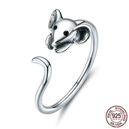 2020 Animal Rat Open Ring 925 Sterling Silver Cute Little Mouse Adjustable Ring for Women Fashion Jewelry - WORLD TIME VISITS