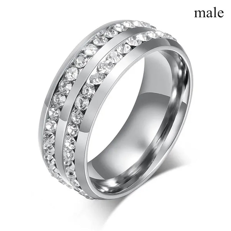 2020 Romantic Couple Jewelry Men's 316 Stainless Steel Double Row Zircon Ring And Ladies Heart Ring Set Couple Ring Bride Wedding Engagement Jewelry(Include: man ring or woman ring) - WORLD TIME VISITS