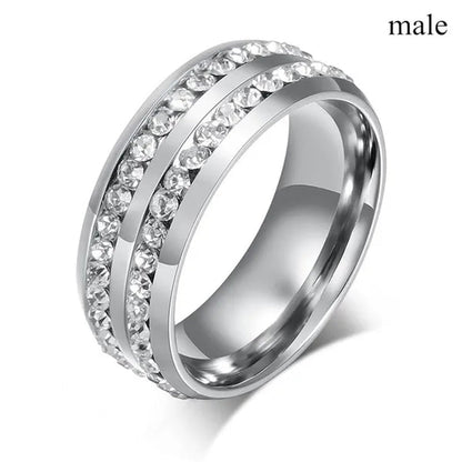 2020 Romantic Couple Jewelry Men's 316 Stainless Steel Double Row Zircon Ring And Ladies Heart Ring Set Couple Ring Bride Wedding Engagement Jewelry(Include: man ring or woman ring) - WORLD TIME VISITS