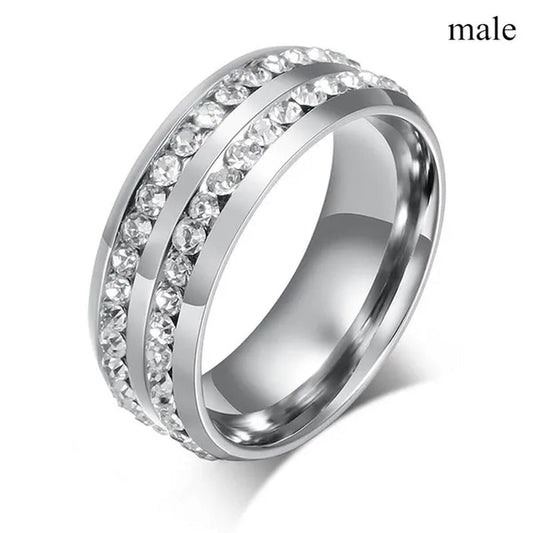 2020 Romantic Couple Jewelry Men's 316 Stainless Steel Double Row Zircon Ring And Ladies Heart Ring Set Couple Ring Bride Wedding Engagement Jewelry(Include: man ring or woman ring) - WORLD TIME VISITS