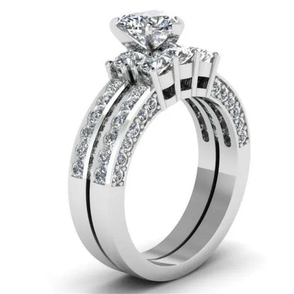 2020 Romantic Couple Jewelry Men's 316 Stainless Steel Double Row Zircon Ring And Ladies Heart Ring Set Couple Ring Bride Wedding Engagement Jewelry(Include: man ring or woman ring) - WORLD TIME VISITS