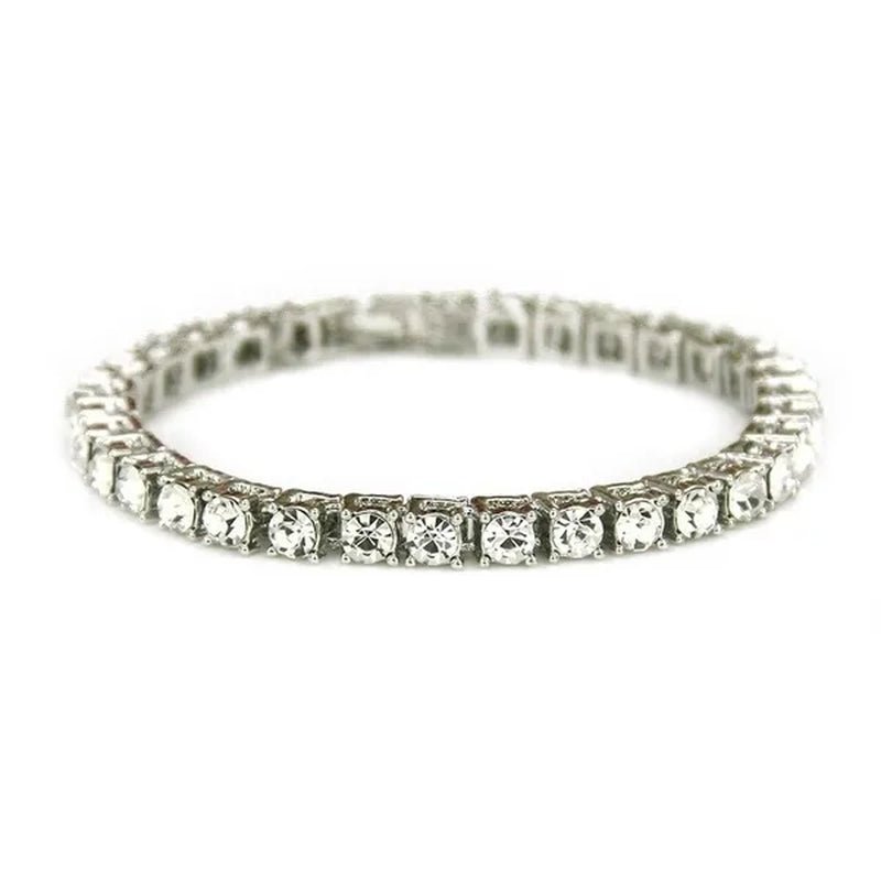 2021 Lastest Hip Hop Mens Iced Out Diamond Crystal Single Row Tennis Bracelet Silver and