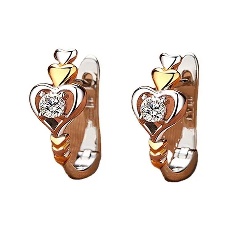 2021 New Arrival Creative Love Heart-shaped Earrings, Beautiful Women's Diamond Jewelry, Two-tone 925 Silver and 18k Gold Huggie Earring, Christmas Gift for Wife Mother