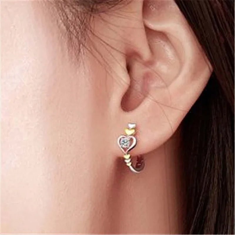 2021 New Arrival Creative Love Heart-shaped Earrings, Beautiful Women's Diamond Jewelry, Two-tone 925 Silver and 18k Gold Huggie Earring, Christmas Gift for Wife Mother