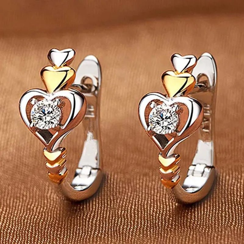 2021 New Arrival Creative Love Heart - shaped Earrings, Beautiful Women's Diamond Jewelry, Two - tone 925 Silver and 18k Gold Huggie Earring, Christmas Gift for Wife Mother - WORLD TIME VISITS