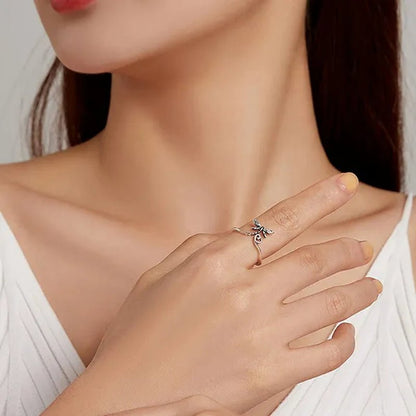 2021 New Dragonfly Love Heart Open Ring 925 Sterling Silver Vintage Insect Ring for Women