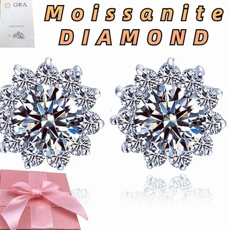 2022 8mm(2.0ct) Moissanites Diamond Ear Studs 925 Silver Six Star Snowflake Pink Gift Box Packing Round Brilliant Cut 8mm(2.0ct) D Color Jewelry with Certification - WORLD TIME VISITS