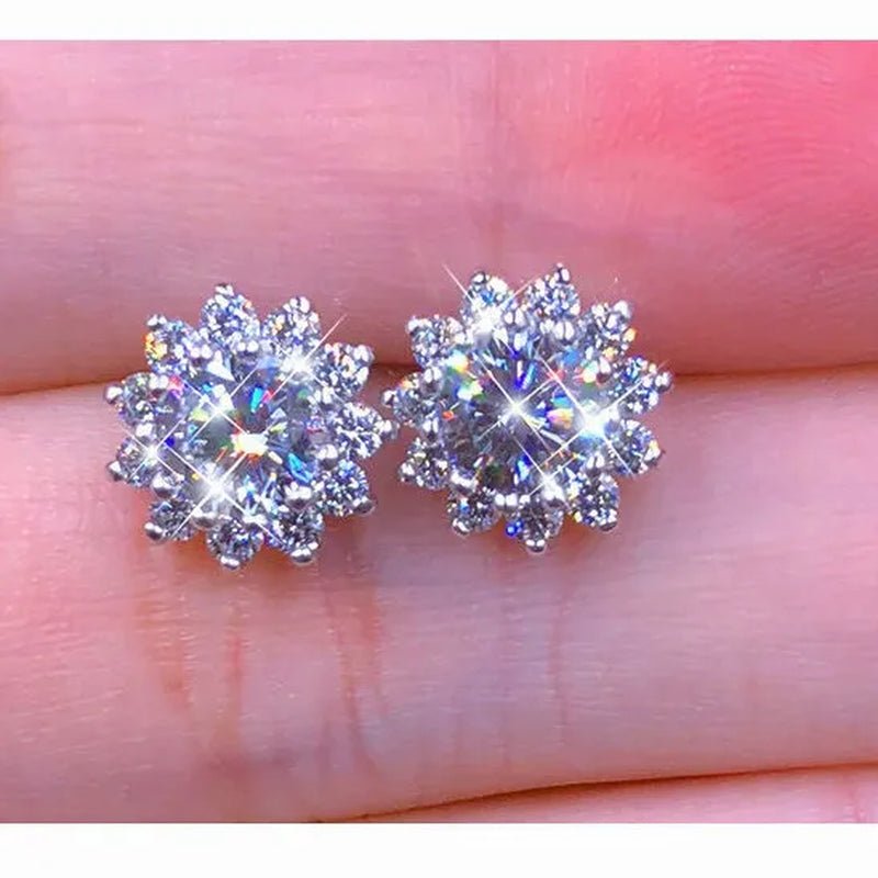 2022 8mm(2.0ct)  Moissanites Diamond Ear Studs 925 Silver Six Star Snowflake  Pink Gift Box Packing Round Brilliant Cut 8mm(2.0ct) D Color Jewelry with Certification
