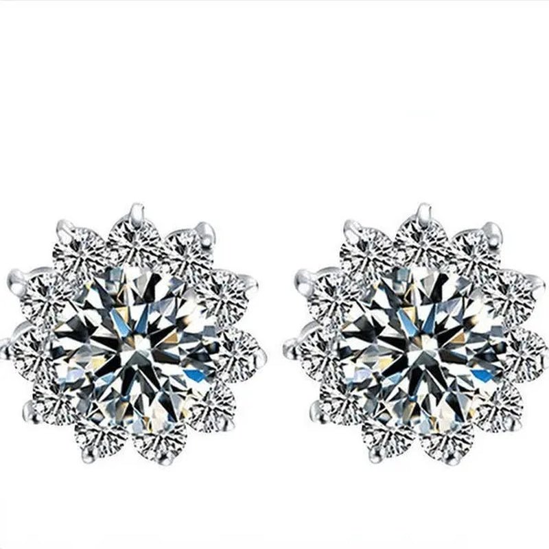 2022 8mm(2.0ct)  Moissanites Diamond Ear Studs 925 Silver Six Star Snowflake  Pink Gift Box Packing Round Brilliant Cut 8mm(2.0ct) D Color Jewelry with Certification