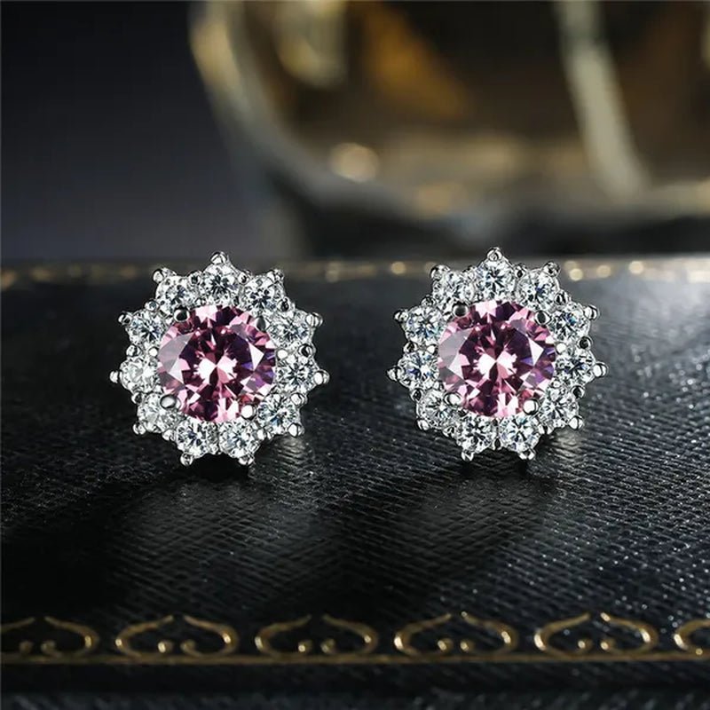 2022 8mm(2.0ct)  Moissanites Diamond Ear Studs 925 Silver Six Star Snowflake  Pink Gift Box Packing Round Brilliant Cut 8mm(2.0ct) D Color Jewelry with Certification