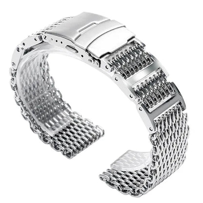 20/22/24Mm Silver Stainless Steel Bracelet Shark Mesh Watch Band Men Wrist Strap Bracelet - WORLD TIME VISITS