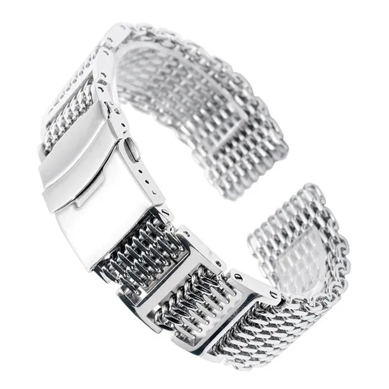 20/22/24Mm Silver Stainless Steel Bracelet Shark Mesh Watch Band Men Wrist Strap Bracelet - WORLD TIME VISITS